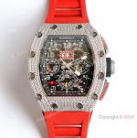 Full Diamond Richard Mille RM011-FM Watch In Red Rubber Band High End Replica